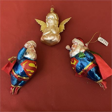 Blown Glass NWT Superman Santa Claus & Angel Ornaments