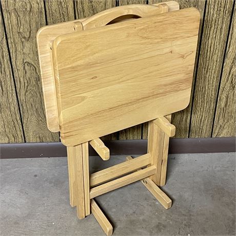 Two Wooden TV Table Trays on Stand