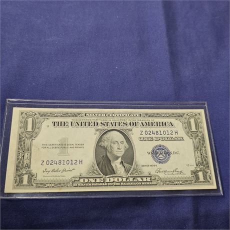 1957 Silver Certificate $1.00 Bill in Protective Sleeve