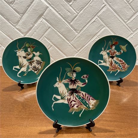 Set of 3 Merlin Hardy Hand Painted Collectors Carousel Horse Plates
