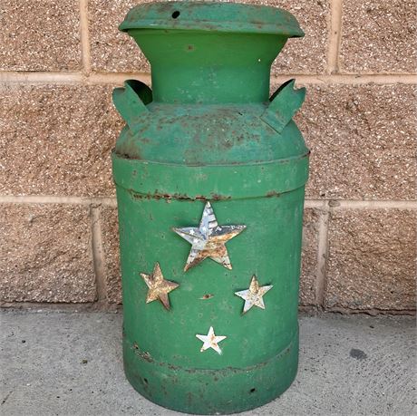 Antique Painted Milk Can w/ Galvanized Star Embellishments