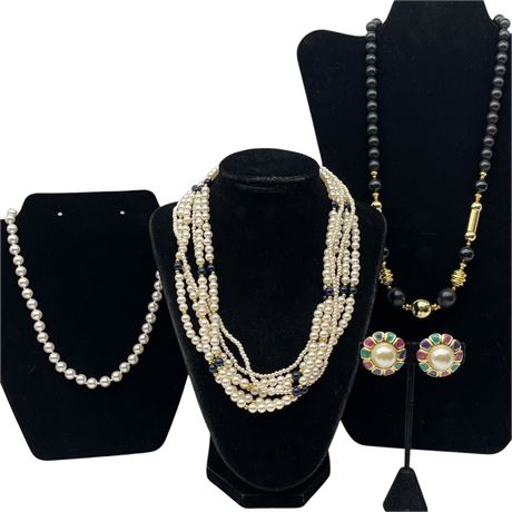 Vintage Gold Toned Beaded & Synthetic Pearl Jewelry