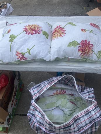 Two pillows and comforter