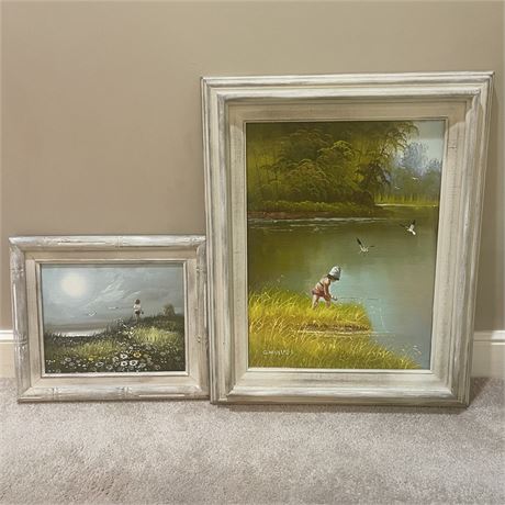 Pair of Framed Oil Paintings on Canvas Signed with COA's - C. Manuel and Marcel