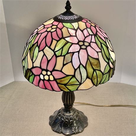 Vtg Tiffany Style Stained Glass Shade Table Lamp