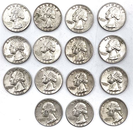 (15) 1964 "Mainly D" Silver Quarter Coins
