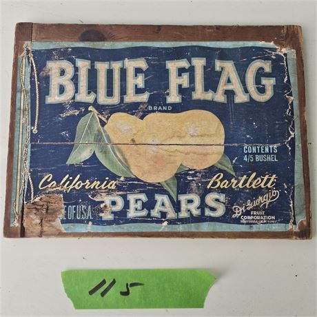 Vintage Blue Flag Di Giorgio Bartlett Pear Fruit Crate Sign