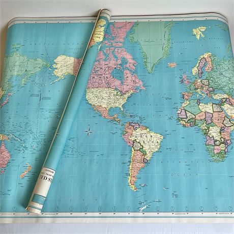 Vtg Hammond Classic Map of the World & Classic Map of the United States