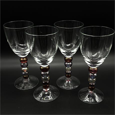 Wine Glasses with Colored Class Stacked Ball Stems