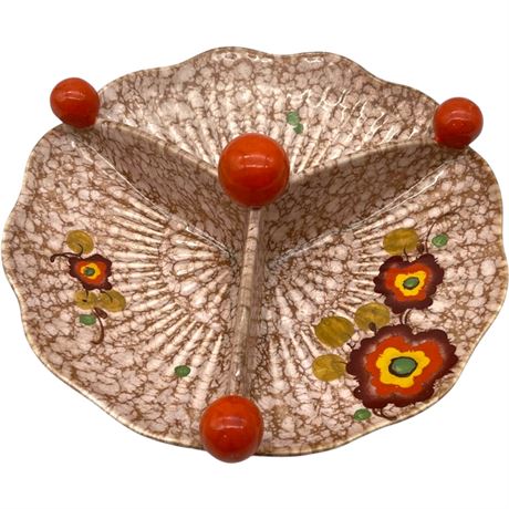 Vtg Czechoslovakian Hand Painted Divided Serving Platter