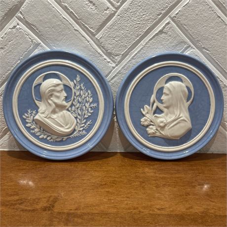 Vintage Jesus and Mary Ceramic Wall Plaques