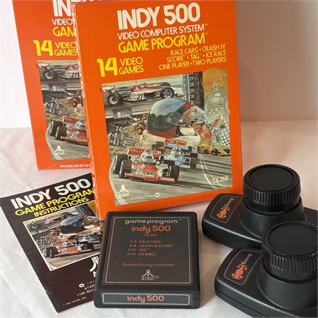 Atari 2600 Complete Indy 500 Game Set w/ Game, Instruction Manual, Paddles & Box