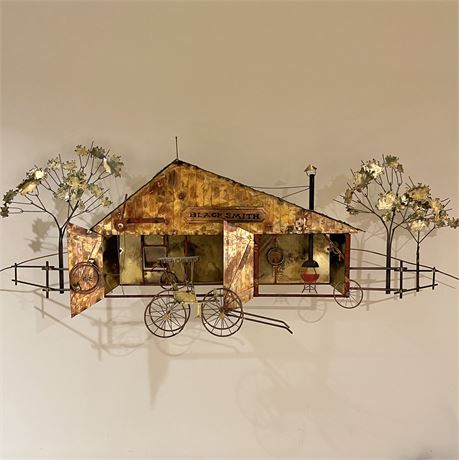 Mid Century Blacksmith Hanging Copper Wall Sculpture by Cutris Jere