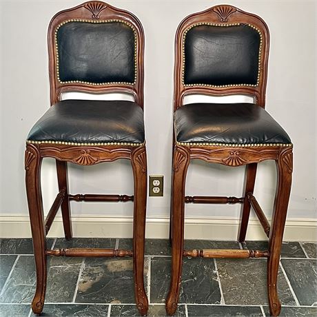 Pair of King Group Furniture Nailhead Trim Upholstered Bar Stools