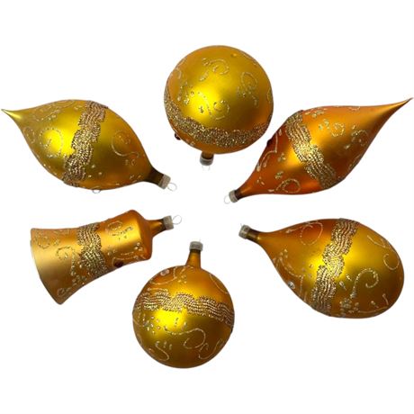 (6) Vtg Hand-Decorated Glass Ornaments