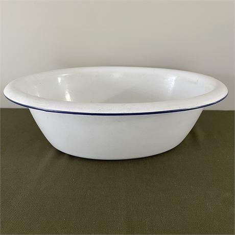 Vtg Enamelware Blue Trim Wash Basin