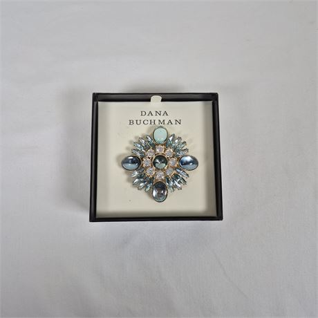 Elegant Dana Buchman Art Deco Blue-Green Stone Cluster Brooch