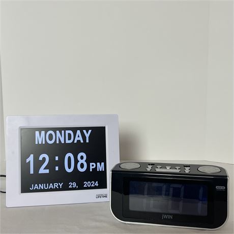American Lifetime Digital Calendar Day Clock with jWIN Clock Radio Alarm Clock