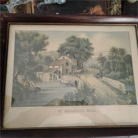 Print titled "The Roadside Mill" by the American printmaking firm Currier & Ive