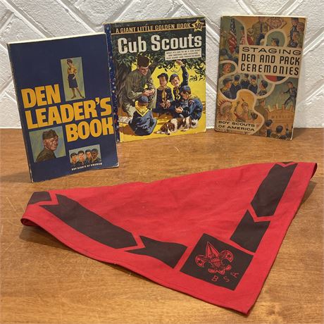 Vintage Boy Scouts of America Neckerchief with Informational Den Scouts Books