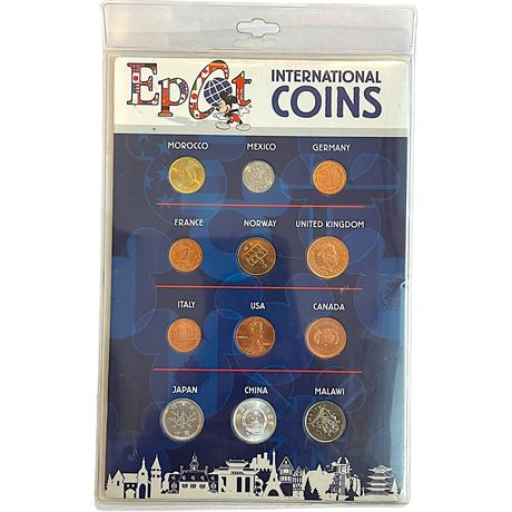 Walt Disney World Epcot Set of 12 International Coins in Sealed Case