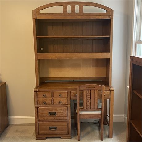 Stanley Solid Wood Desk with Removable Hutch Top and Chair