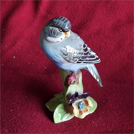 Vintage porcelain figurine of a blue parakeet  LEFTON Ceramic Parakeet Figurine
