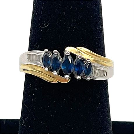 14K Yellow/White Gold Marquise Blue Sapphire Size 6.5 Ring