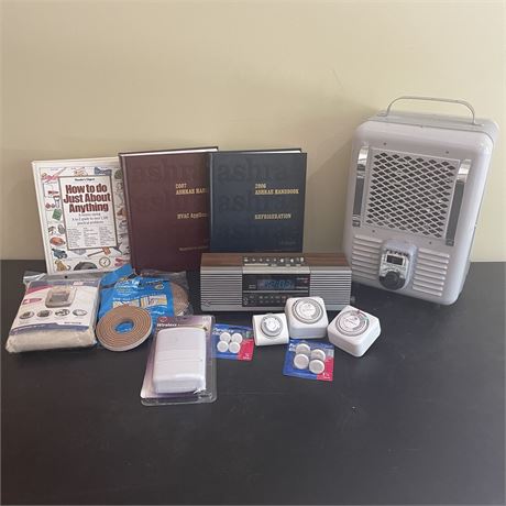Household Lot with AM/FM Dual Alarm Clock Radio, Titan Heater and more