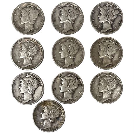 1925-1944 90% Silver Mercury Dimes