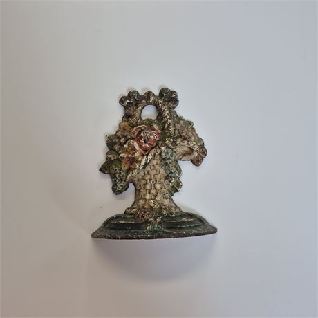 Antq Hubley Cast Iron Doorstop Victorian Basket of Flowers