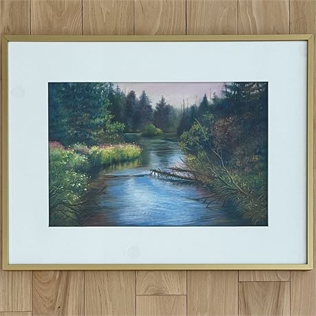 Original Signed Toni Stevenson "Au Sable River-Fredrick" Pastel Oil Painting