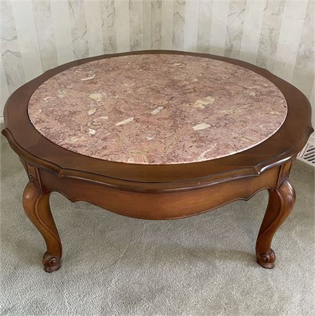 Vtg Pink Marble Top Coffee Table