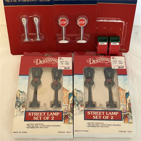 6 New Dickens Metal Accessories and 4 Dickensville Streets Lamps