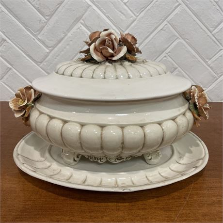 Vintage Capodimonte Porcelain Tureen w/ Lid & Underplate