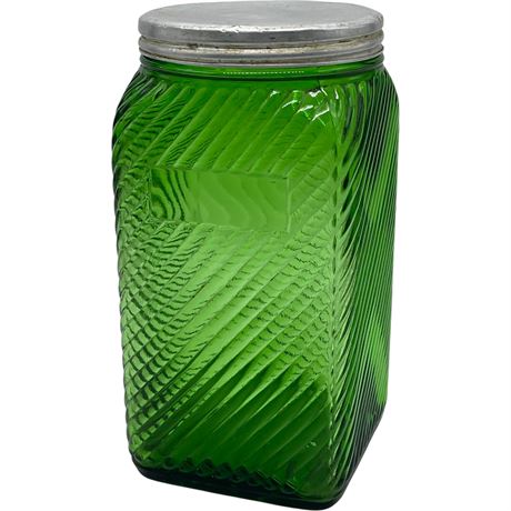 Vtg Large Owens Illinois Green Swirl Hoosier Jar
