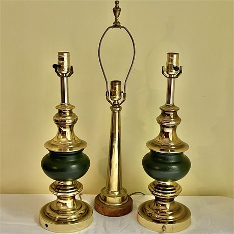 Trio of Coordinated Brass Base Table Lamps