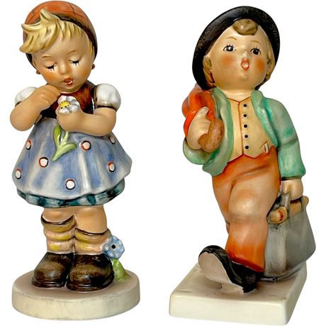 Goebel Hummels 1972 "Daisies Don't Tell" & 1980s "Merry Wanderer" Figurines