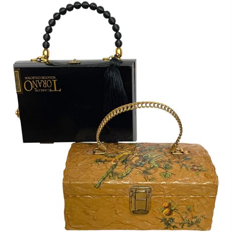 Vintage Crafted Cigar Box Handbag and Velvet Lined Decoupage Handbag