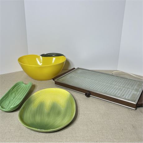 Salton Hotray Automatic Food Warmer, Melamine Apple Bowl & Corn Dishes
