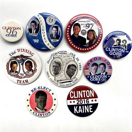 Vintage Political Campaign Pins - Clinton / Gore with 2016 Clinton / Kaine