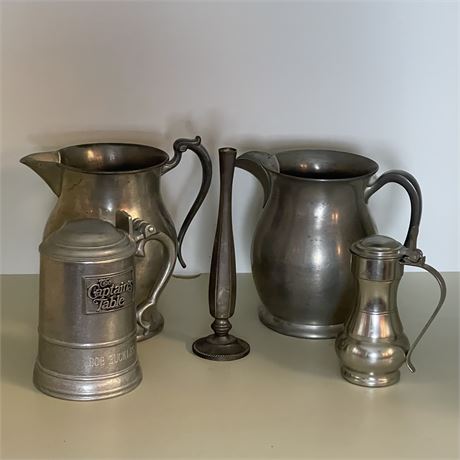 Pewter Pitchers, Steins and Bud Vase