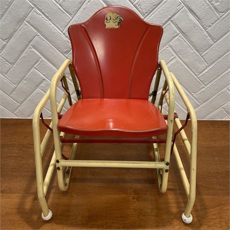 Kids Vintage Red Metal Stationary Gliding Chair