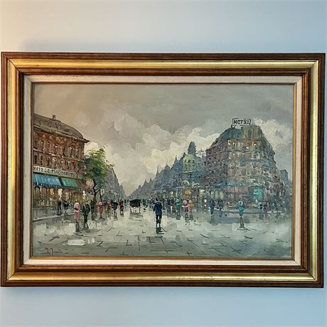 Authentic Signed City Scene Oil on Canvas Art *R. Franzini?*