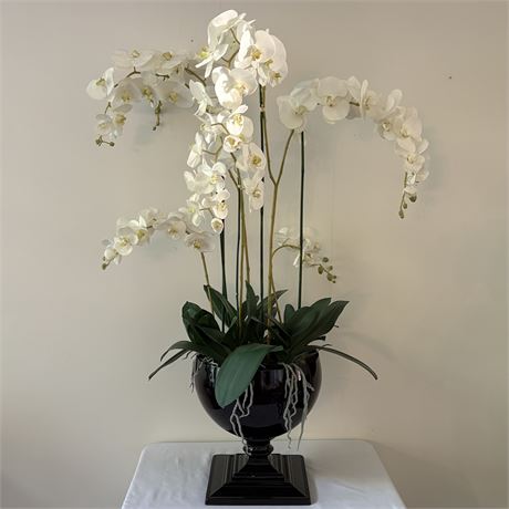 44in. Faux Orchid Arrangement in Black Footed Planter