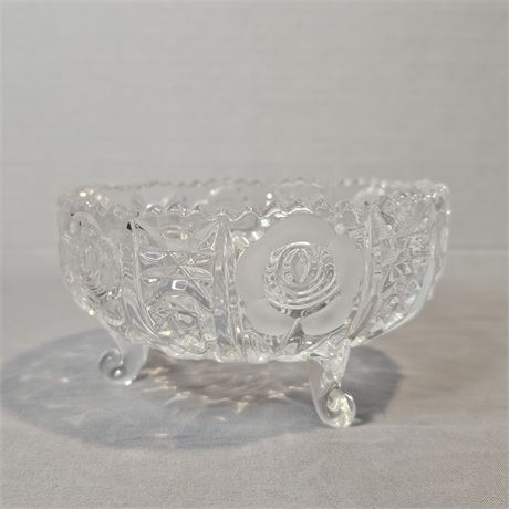 5" Sawtooth Edge Footed Crystal Bowl Frosted Floral