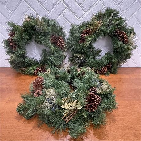 Set of 3 Artificial Greenery and Pinecone Wreathes