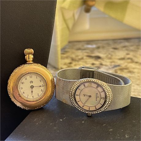 American Waltham Pocket Watch w/ Skagen Mother of Pearl Wrist Watch
