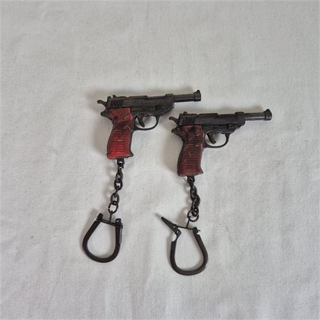 Vtg Walther P38 Miniature Cap Gun Keychains Matching Die‑Cast Pair