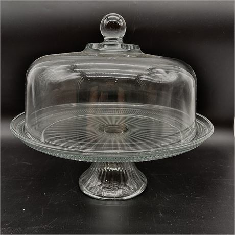 Vtg Glass Pedestal Cake Stand w/ Dome Lid